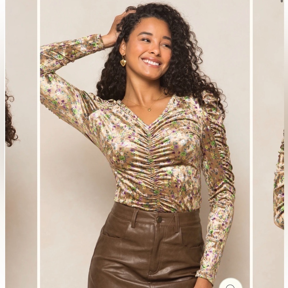 Ivy City Co. NWT Juliet Top in Floral Gold Velvet Long Sleeve Size XS